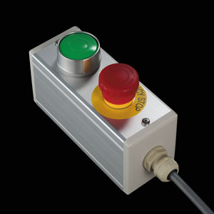 SBOX-64x80(D)-照光式非常停止+大型フルガード付押ボタン（頭径φ40）/IDEC製付-5m配線済