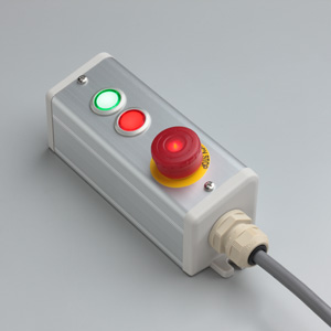 SBOX-50x57(D)-照光式非常停止+照光式押ボタン（フラッシュベゼルタイプ）2点/IDEC製付-3m配線済