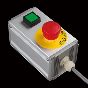 SBOX-80x80(U)-照光式非常停止+押ボタン/IDEC製付-1m配線済