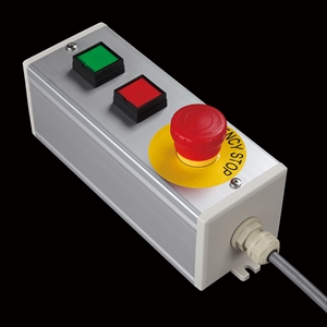 SBOX-80x80(D)-照光式非常停止+照光式押ボタン2点/IDEC製付-1m配線済
