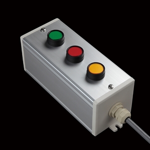 SBOX-80x80(D)-照光式押ボタン（丸形）3点/IDEC製付-1m配線済