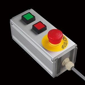 SBOX-80x80(U)-照光式非常停止+押ボタン2点/IDEC製付-1m配線済