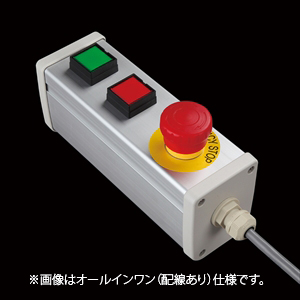 SBOX-64x80-照光式非常停止+押ボタン2点/IDEC製付-配線なし(防水ノーマルキャップ)