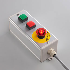 SBOX-80x80(D)-照光式非常停止+押ボタン（角形）2点/富士電機製付-1m配線済