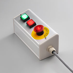 SBOX-85x95(D)-照光式非常停止+照光式押ボタン（角形）2点/富士電機製付-1m配線済