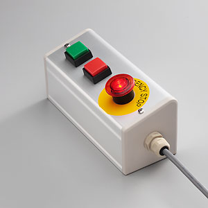 SBOX-85x95(D)-照光式非常停止+押ボタン（角形）2点/富士電機製付-1m配線済
