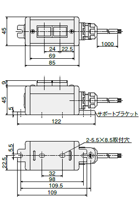 製品検索 | SBOX-45x45(D)-照光式押ボタン（角形）2点/オムロン製付-1m