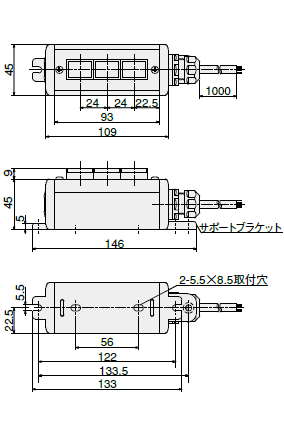 製品検索 | SBOX-45x45(D)-照光式押ボタン（角形）3点/オムロン製付-1m