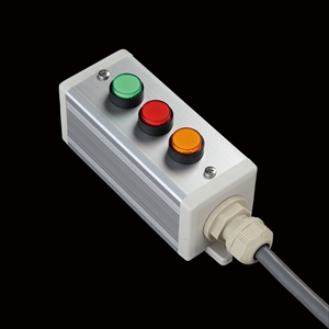 SBOX-45x45(D)-照光式押ボタン（丸形）3点/オムロン製付-1m配線済