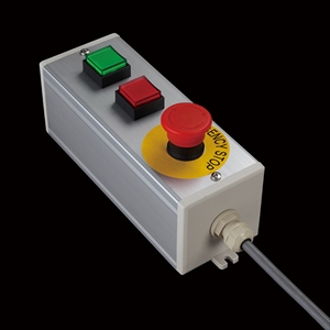 SBOX-80x80(D)-照光式非常停止+照光式押ボタン2点/オムロン製付-1m配線済