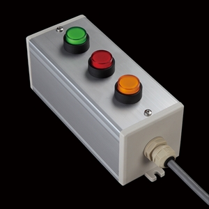 SBOX-80x80(D)-照光式押ボタン（丸形）3点/オムロン製付-1m配線済