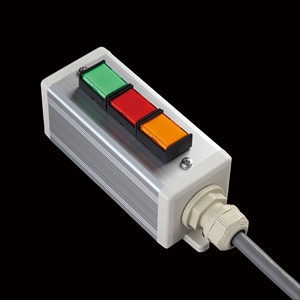 SBOX-45x45(D)-照光式押ボタン（角形）3点/オムロン製付-1m配線済