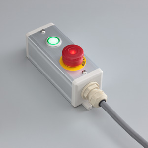 SBOX-45x45(D)-照光式非常停止+照光式押ボタン（フラッシュベゼルタイプ）/IDEC製付-3m配線済
