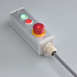 SBOX-45x45(D)-照光式非常停止+照光式押ボタン（フラッシュベゼルタイプ）2点/IDEC製付-3m配線済