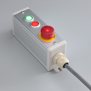SBOX-45x65(D)-照光式非常停止+照光式押ボタン（フラッシュベゼルタイプ）2点/IDEC製付-3m配線済