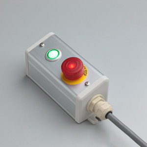 SBOX-50x57(D)-照光式非常停止+照光式押ボタン（フラッシュベゼルタイプ）/IDEC製付-3m配線済