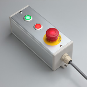 SBOX-80x80(D)-照光式非常停止+照光式押ボタン（フラッシュシルエットタイプ）2点/IDEC製付-3m配線済