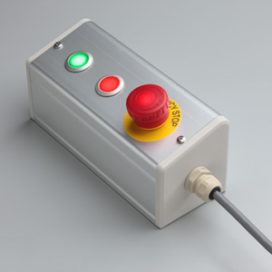 SBOX-85x95(D)-照光式非常停止+照光式押ボタン（フラッシュシルエットタイプ）2点/IDEC製付-3m配線済