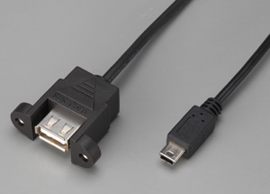 通信用延長ケーブル0.5m(USB[A](メス)USBmini[B](オス))パネルマウントタイプ