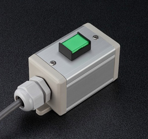 SBOX45×45D 照光押釦スイッチ付き（緑）・3m配線込み（パッケージ品）