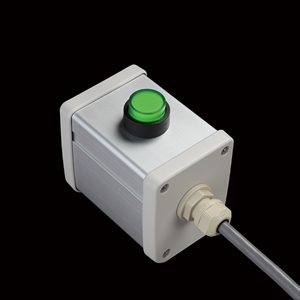 SBOX-64x80-照光式押ボタン（丸形）1点/オムロン製付-1m配線済(防水ノーマルキャップ)