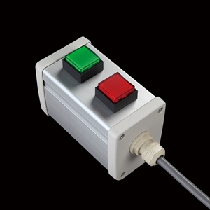 SBOX-64x80-照光式押ボタン（角形）2点/オムロン製付-1m配線済(防水ノーマルキャップ)