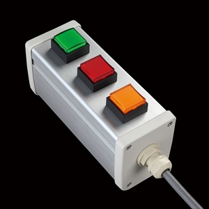 SBOX-64x80-照光式押ボタン（角形）3点/オムロン製付-1m配線済(防水ノーマルキャップ)