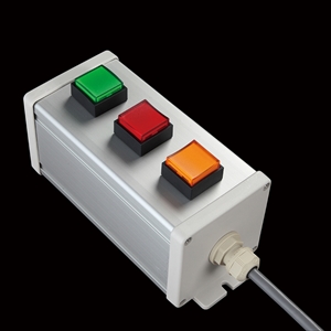 SBOX-80x80-照光式押ボタン（角形）3点/オムロン製付-1m配線済