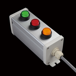 SBOX-64x80-照光式押ボタン（丸形）3点/オムロン製付-1m配線済(防水1点キャップ)