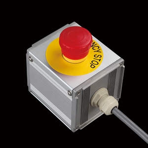 SBOX-80x80(U)-照光式非常停止（頭径φ40）1点/IDEC製付-1m配線済