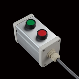 SBOX-64x80-照光式押ボタン（丸形）2点/IDEC製付-1m配線済(防水ノーマルキャップ)