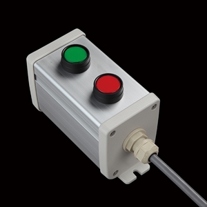 SBOX-64x80-照光式押ボタン（丸形）2点/IDEC製付-1m配線済(防水1点キャップ)