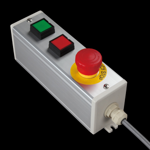 SBOX-64x80(D)-照光式非常停止+押ボタン2点/IDEC製付-1m配線済