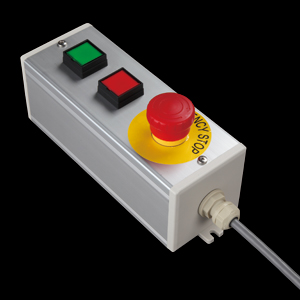 SBOX-80x80(D)-照光式非常停止+押ボタン2点/IDEC製付-1m配線済