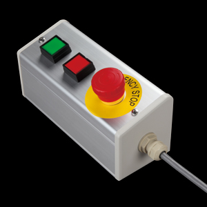 SBOX-85x95(D)-照光式非常停止+押ボタン2点/IDEC製付-1m配線済