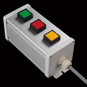 SBOX-80x80-照光式押ボタン（角形）3点/IDEC製付-1m配線済