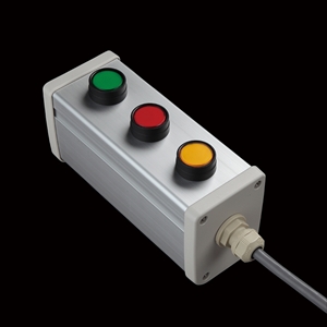 SBOX-64x80-照光式押ボタン（丸形）3点/IDEC製付-1m配線済(防水ノーマルキャップ)