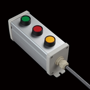 SBOX-64x80-照光式押ボタン（丸形）3点/IDEC製付-1m配線済(防水1点キャップ)