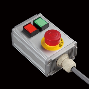 SBOX-70x45-照光式非常停止+押ボタン2点/IDEC製付-1m配線済
