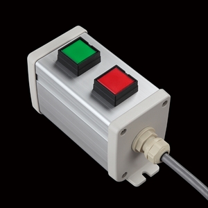 SBOX-64x80-押ボタン（角形）2点/IDEC製付-1m配線済(防水1点キャップ)